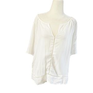 Ella Moss Light Cream Loose Short Sleeve V-Neck Tunic Top Size M